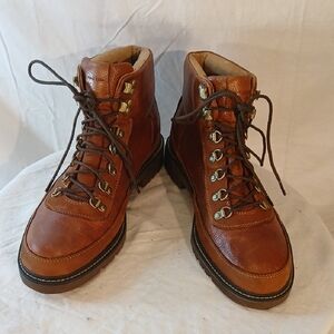 Stunning Like New Cole Haan Rustic Cognac Brown Leather Lace-Up Boots